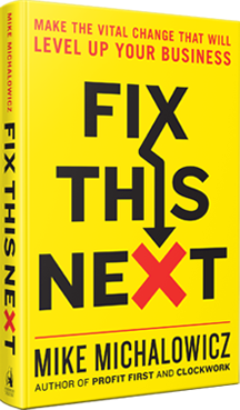 yellow book cover and Fix This Next in heavy black text